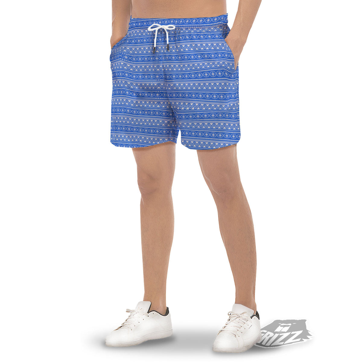 African White And Blue Print Pattern Men's Gym Shorts-grizzshop