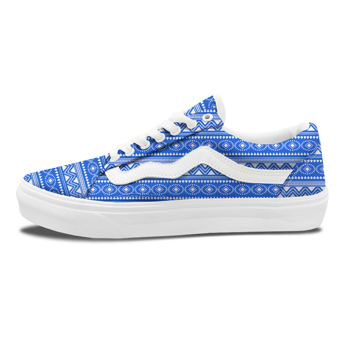 African White And Blue Print Pattern Skate Shoes-grizzshop