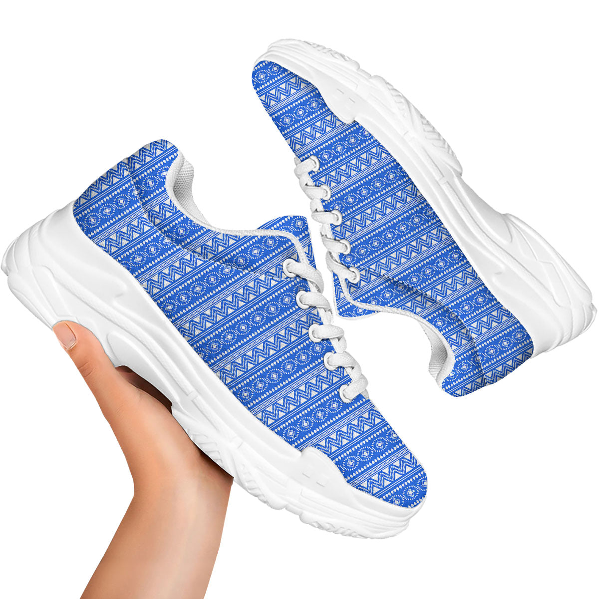 African White And Blue Print Pattern White Chunky Shoes-grizzshop