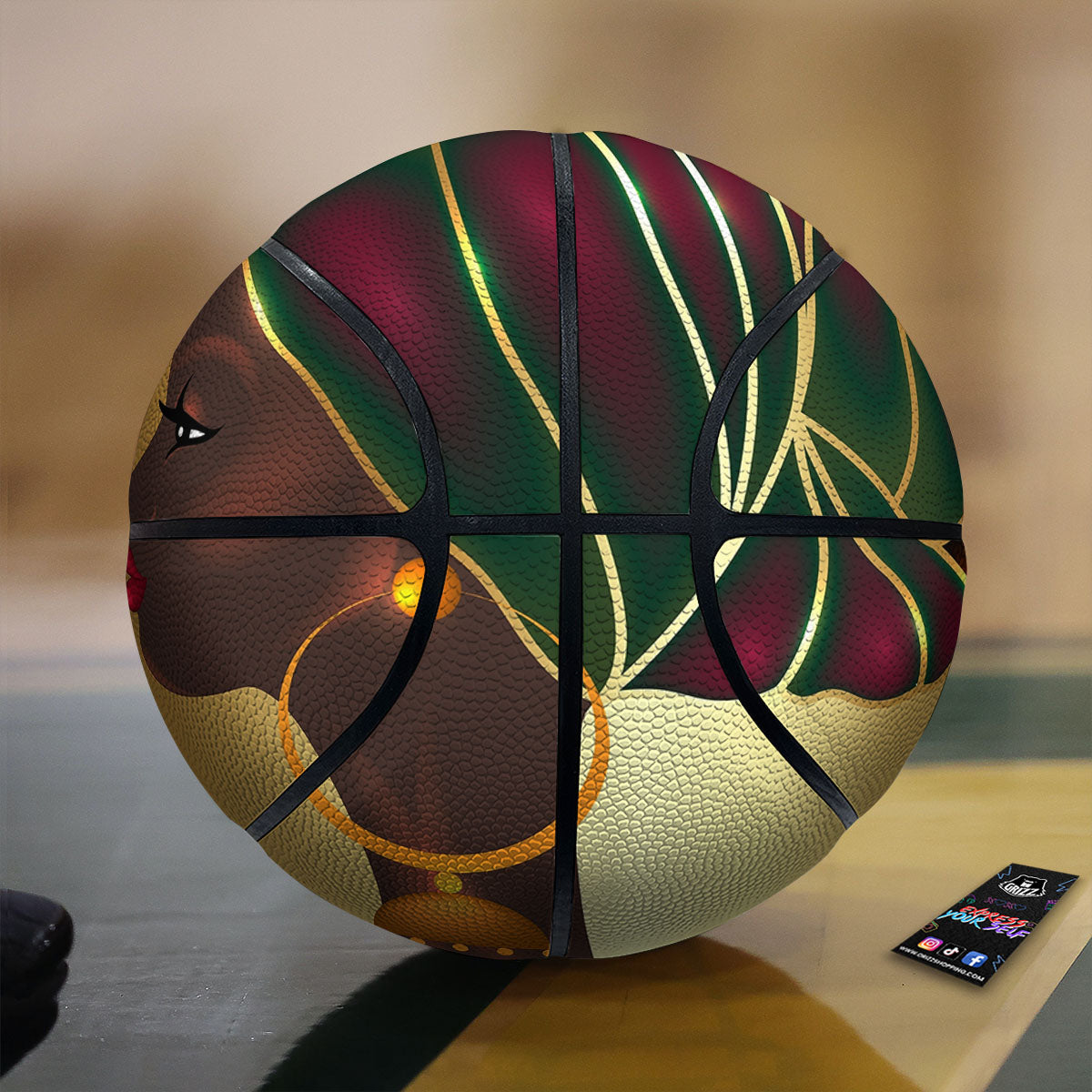 African Afro Gold And Black Print Basketball