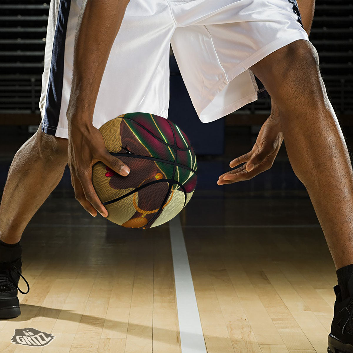 African Afro Gold And Black Print Basketball