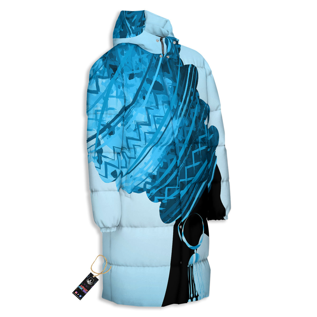 African Dashiki Black And Blue Print Long Down Jacket