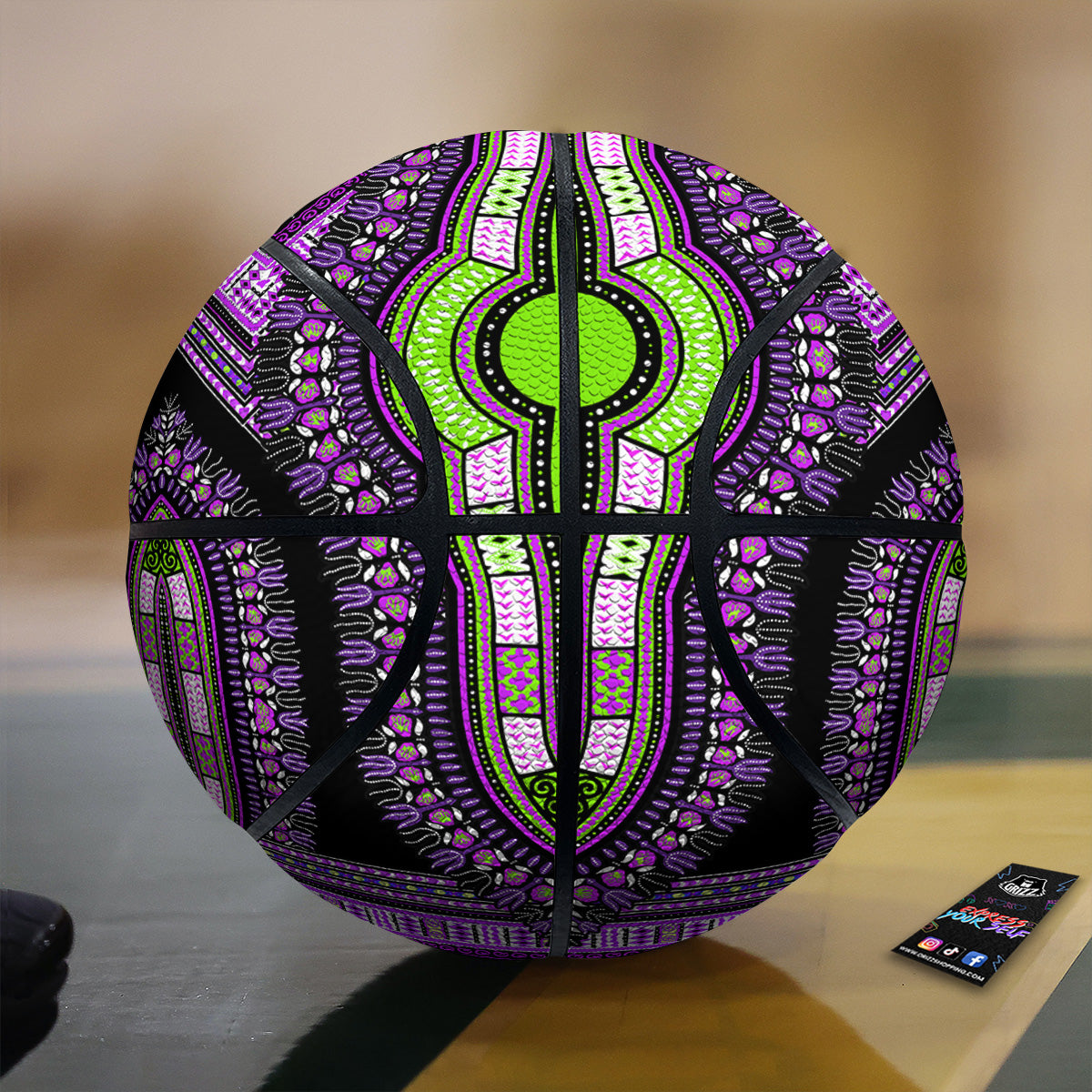 African Dashiki Purple And Black Print Basketball