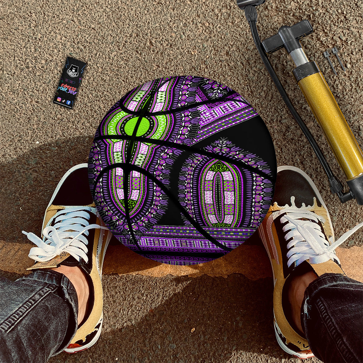 African Dashiki Purple And Black Print Basketball