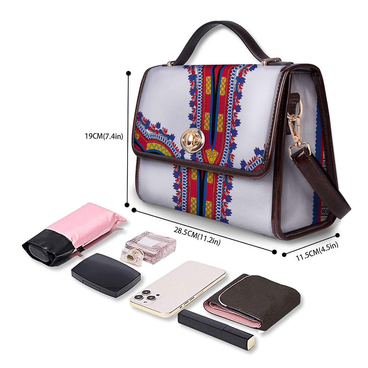 African Dashiki White And Red Print Women's Satchel Bag