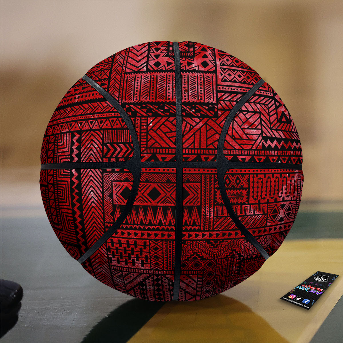 African Ethnic Black And Red Print Basketball