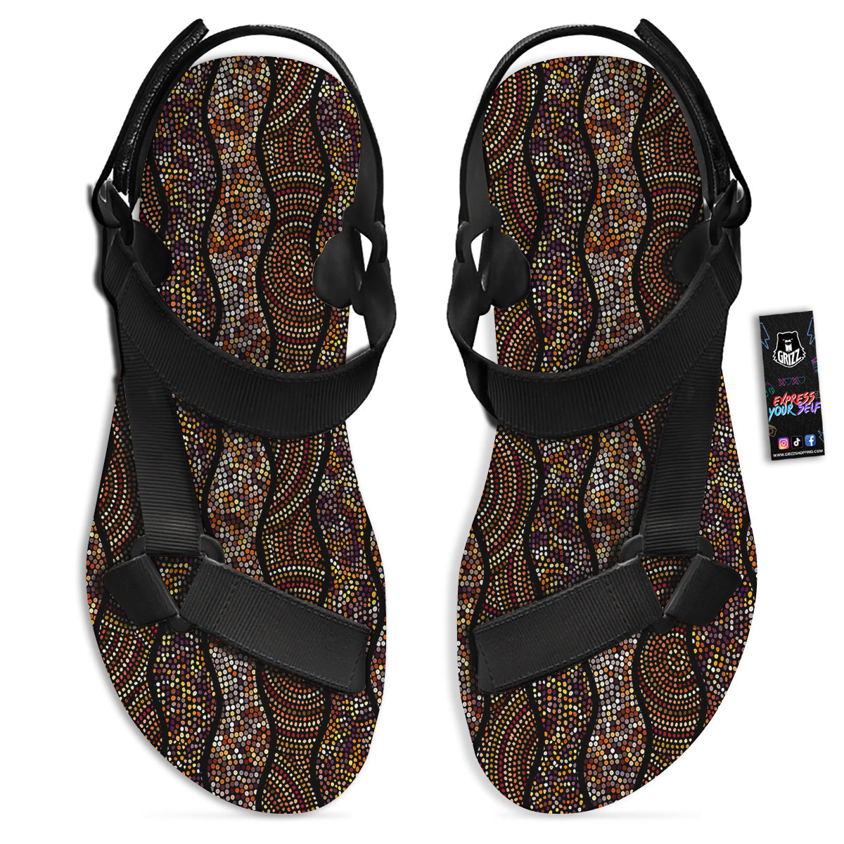 Afro African Dot Print Pattern Black Open Toe Sandals-grizzshop
