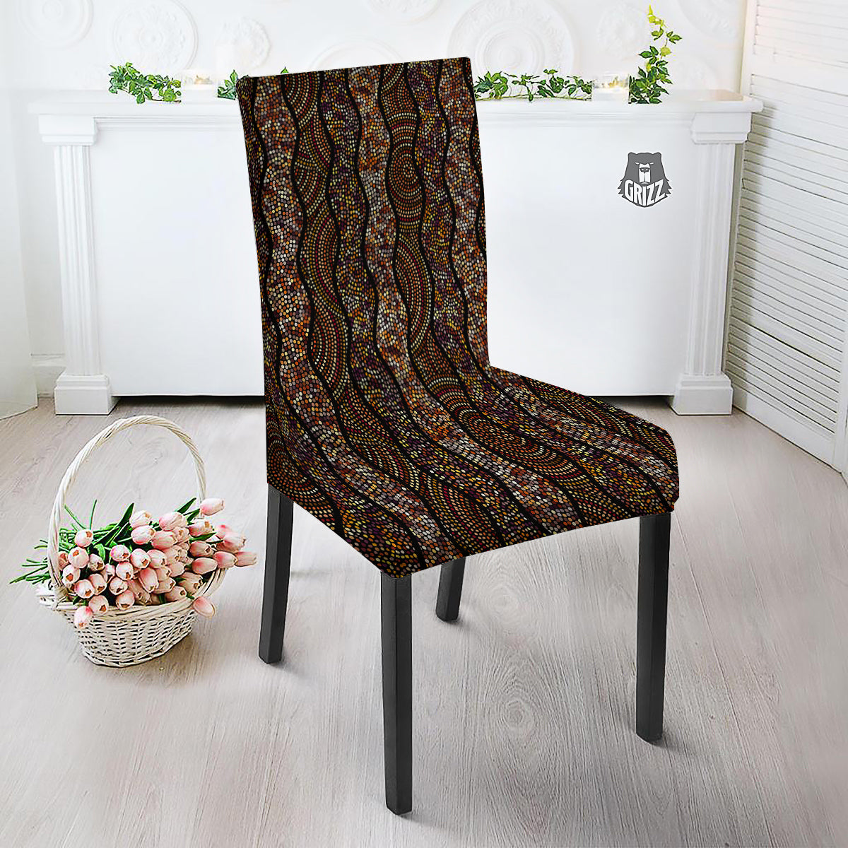 Afro African Dot Print Pattern Dining Chair Slipcover-grizzshop