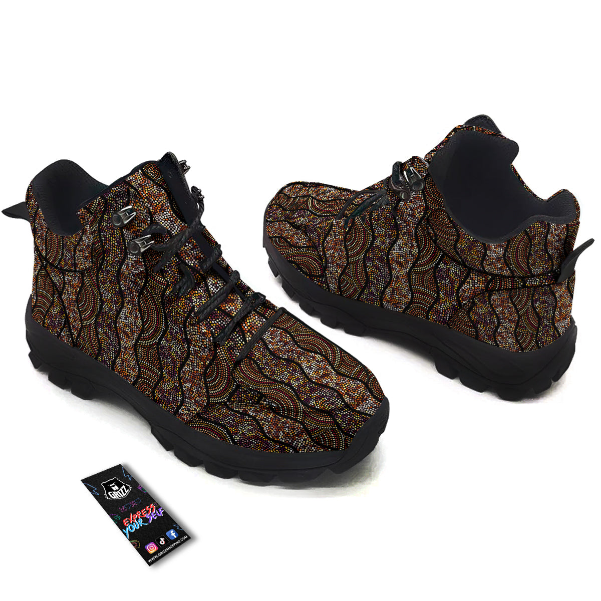 Afro African Dot Print Pattern Hiking Shoes-grizzshop