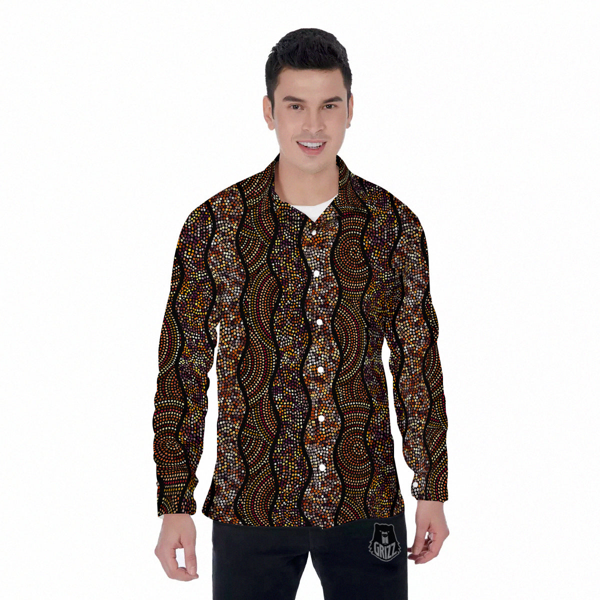 Afro African Dot Print Pattern Men's Long Sleeve Shirts-grizzshop