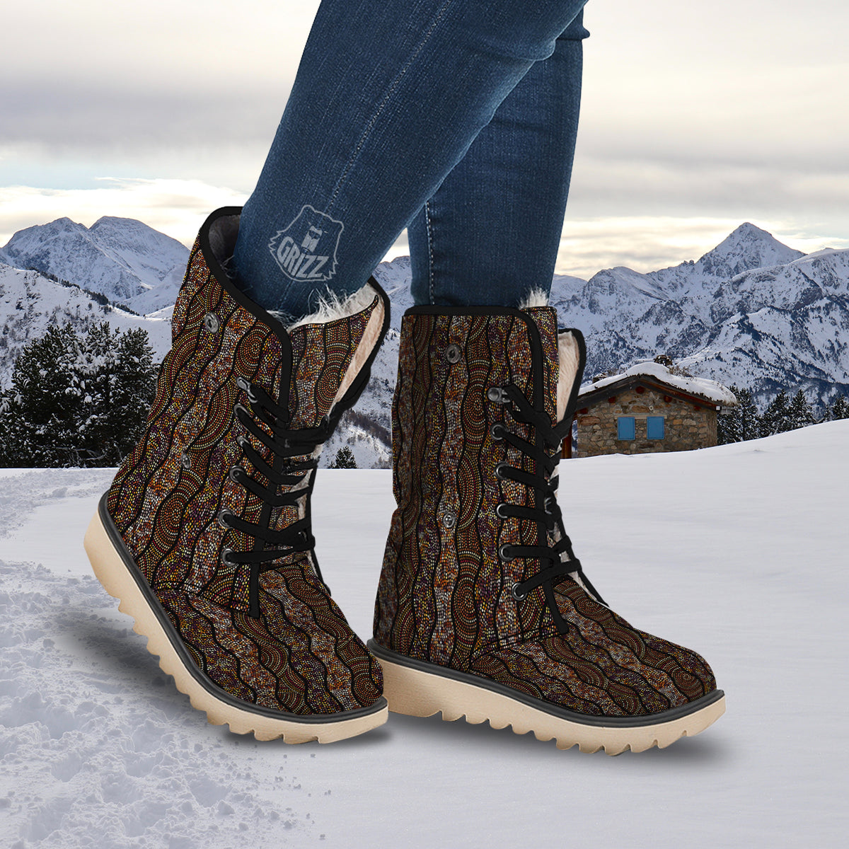 Afro African Dot Print Pattern Snow Boots-grizzshop