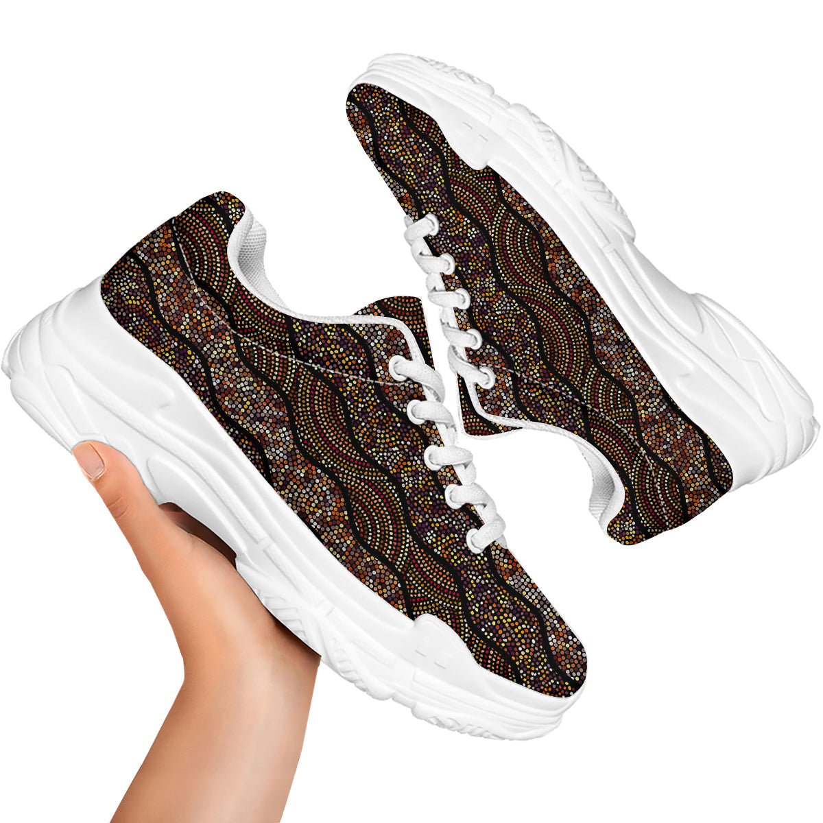 Afro African Dot Print Pattern White Chunky Shoes-grizzshop