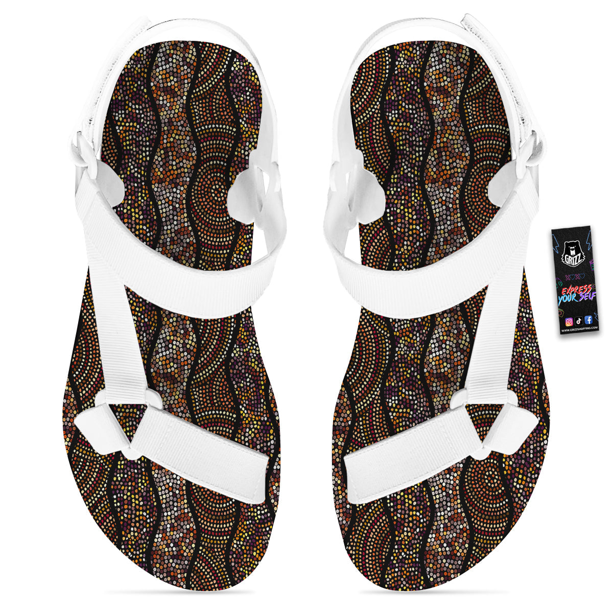 Afro African Dot Print Pattern White Open Toe Sandals-grizzshop