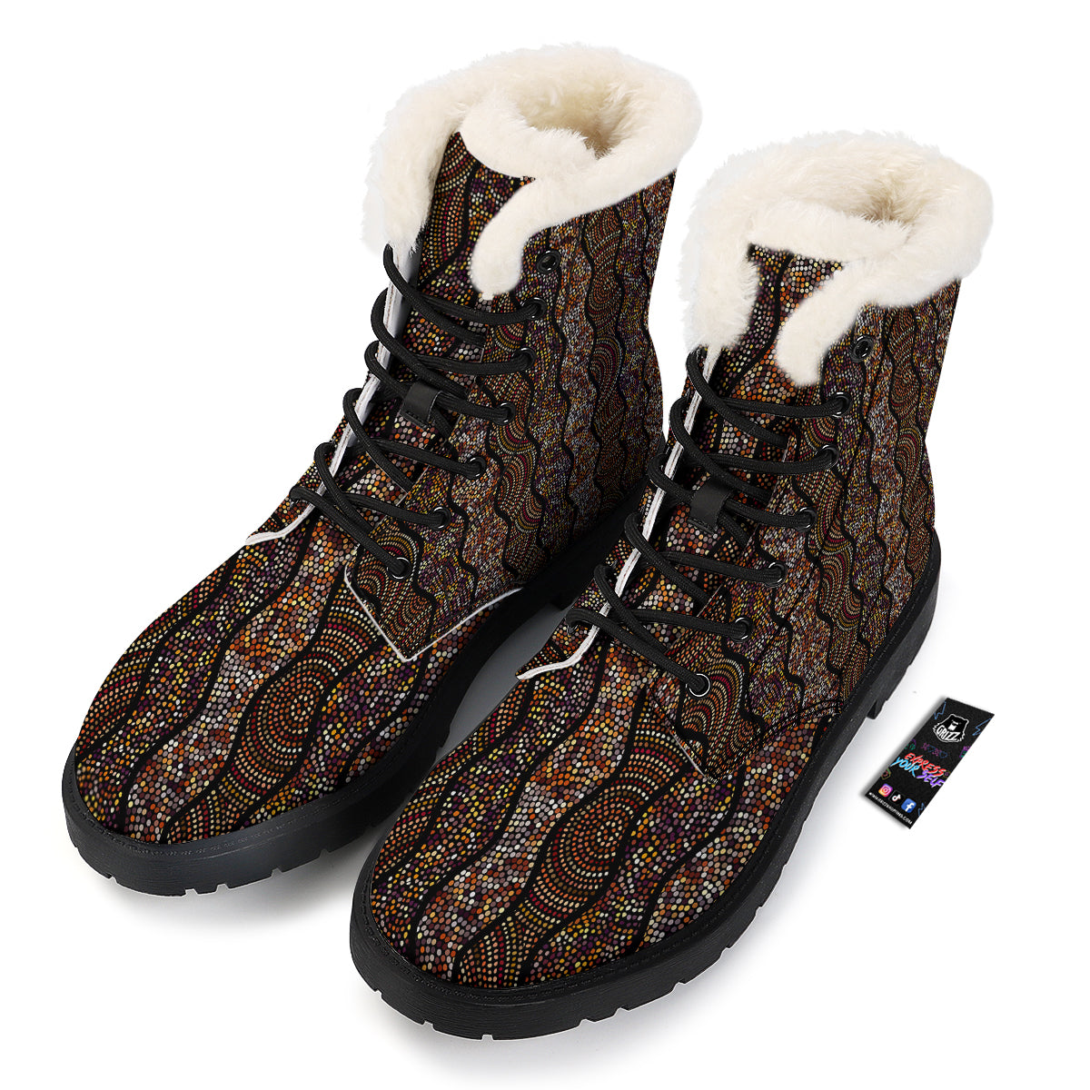 Afro African Dot Print Pattern Winter Boots-grizzshop
