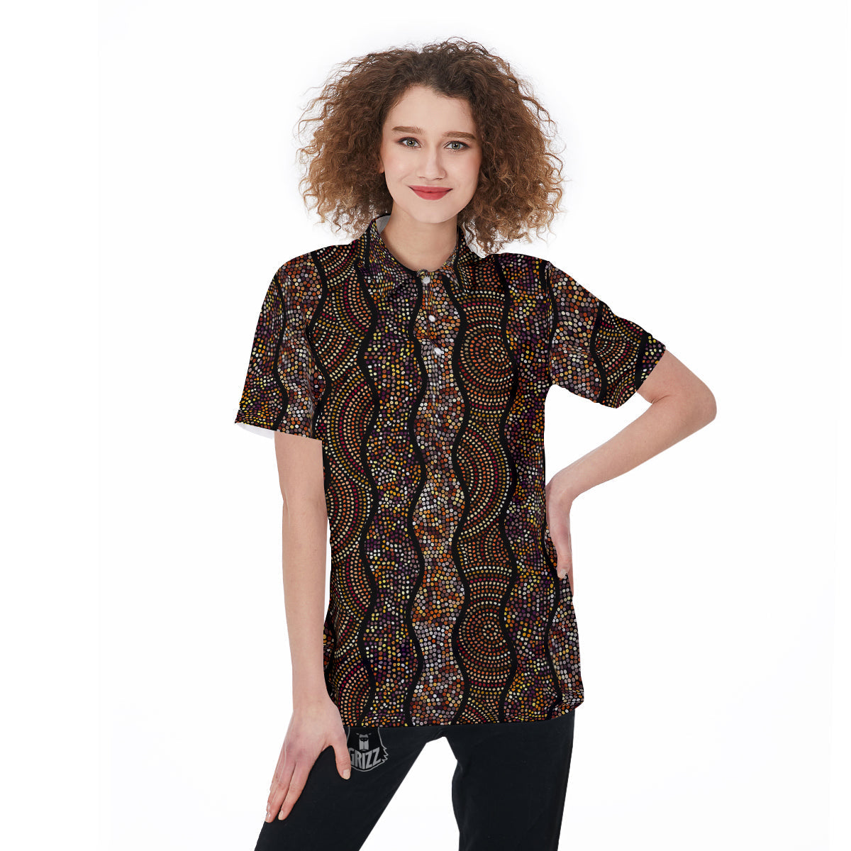 Afro African Dot Print Pattern Women's Golf Shirts-grizzshop