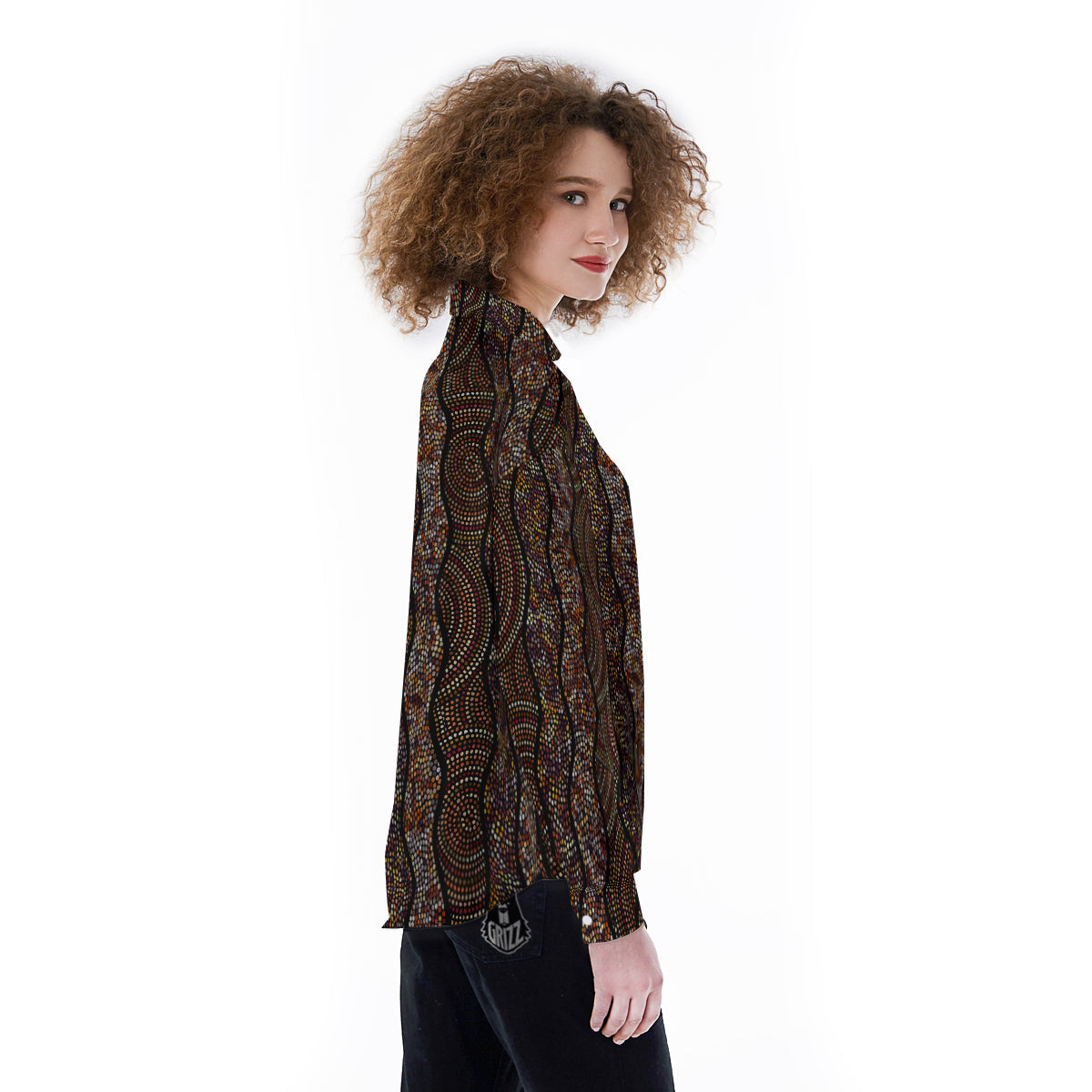 Afro African Dot Print Pattern Women's Long Sleeve Shirts-grizzshop