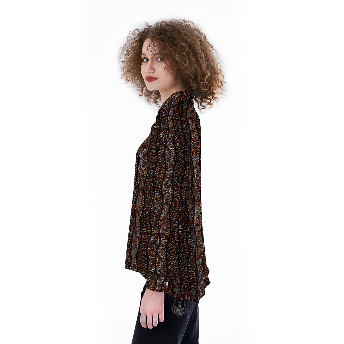 Afro African Dot Print Pattern Women's Long Sleeve Shirts-grizzshop