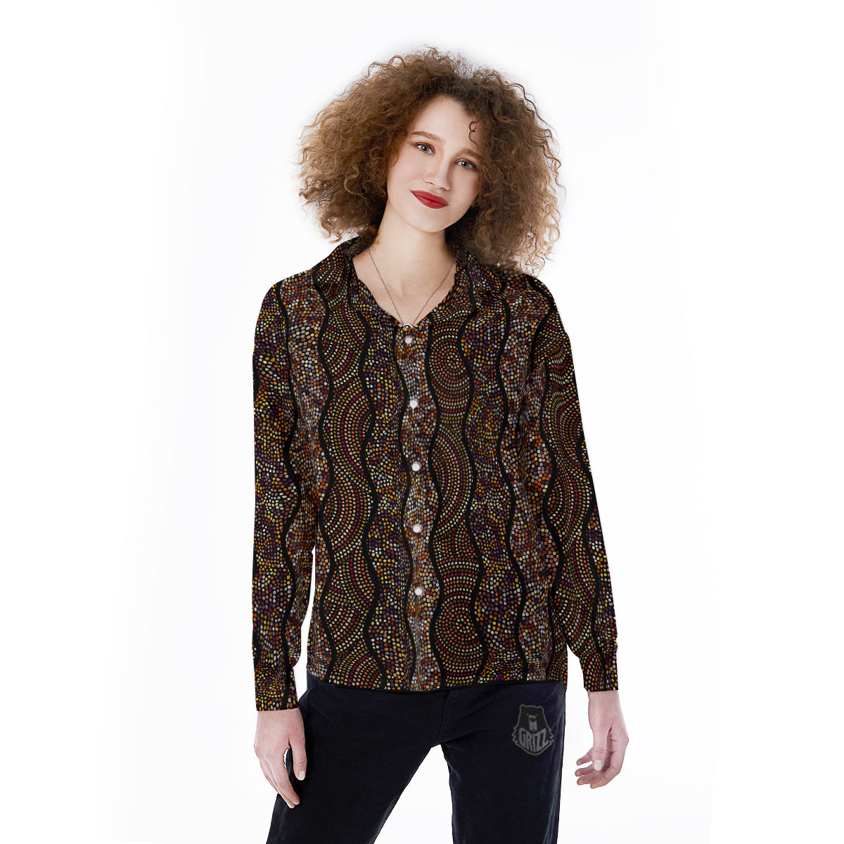 Afro African Dot Print Pattern Women's Long Sleeve Shirts-grizzshop