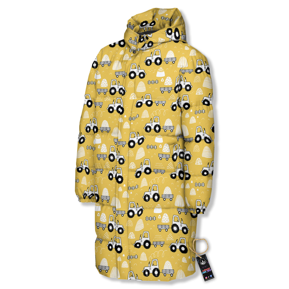 Agricultural Farming Tractor Print Pattern Long Down Jacket-grizzshop