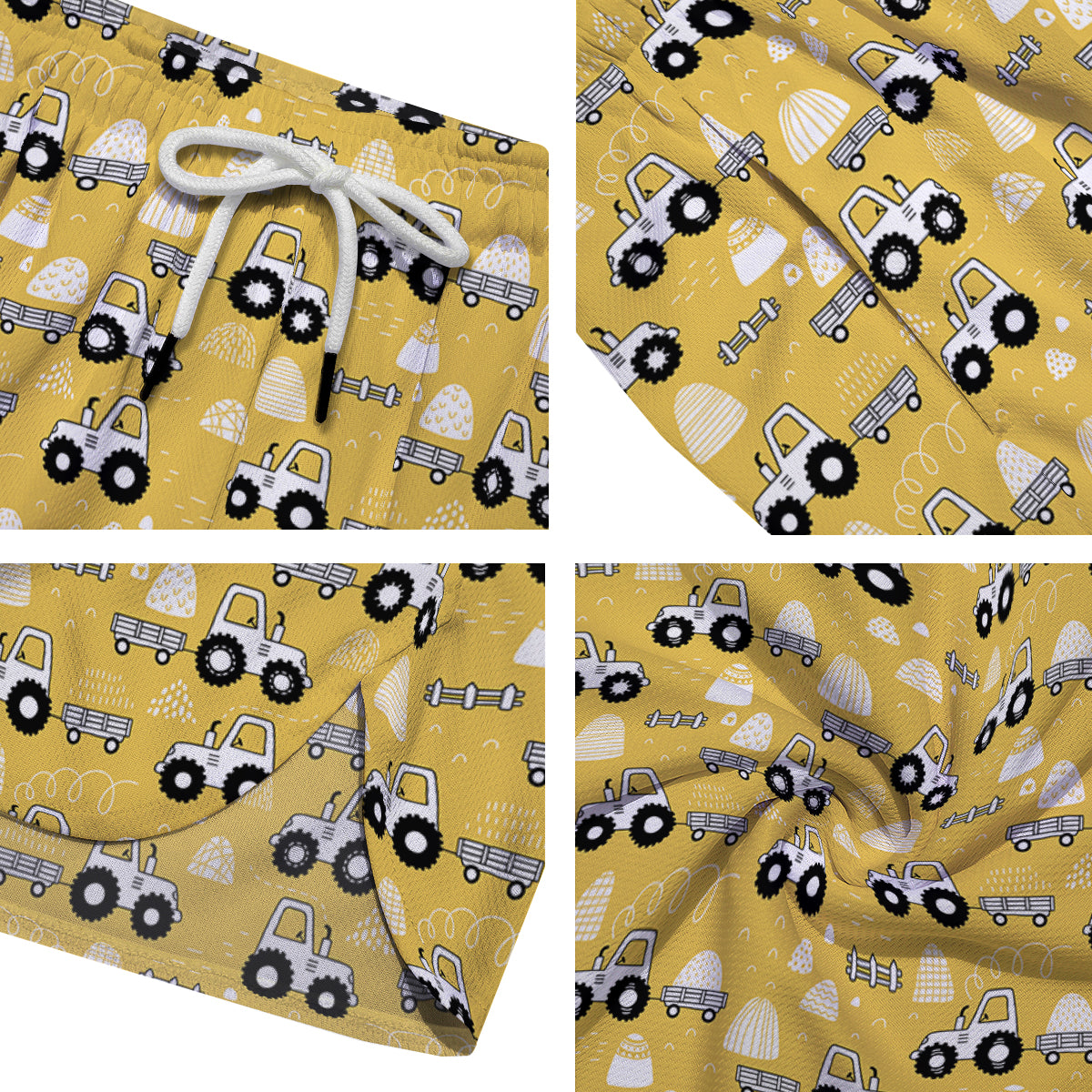 Agricultural Farming Tractor Print Pattern Men's Running Shorts-grizzshop