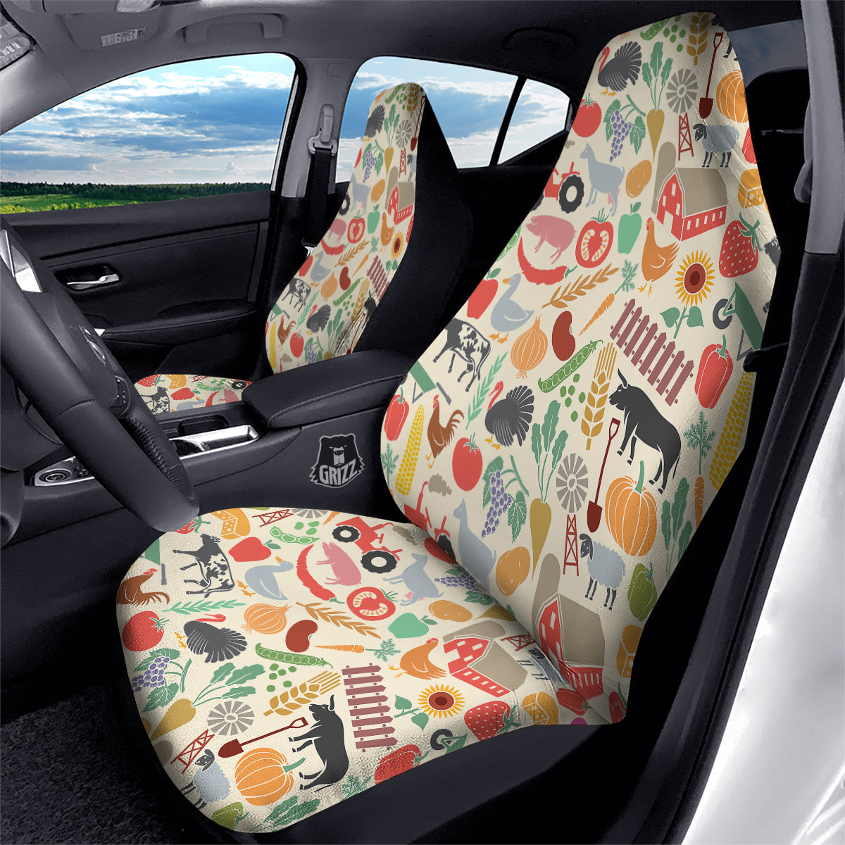 Agriculture Farming Colorful Print Pattern Car Seat Covers-grizzshop