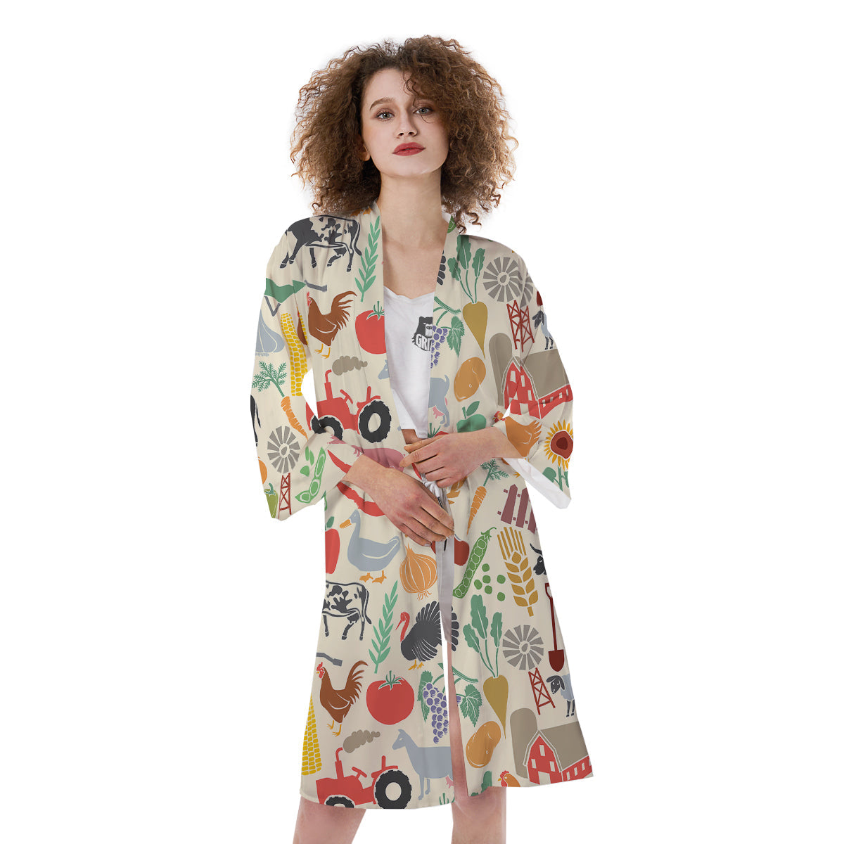 Agriculture Farming Colorful Print Pattern Kimono-grizzshop