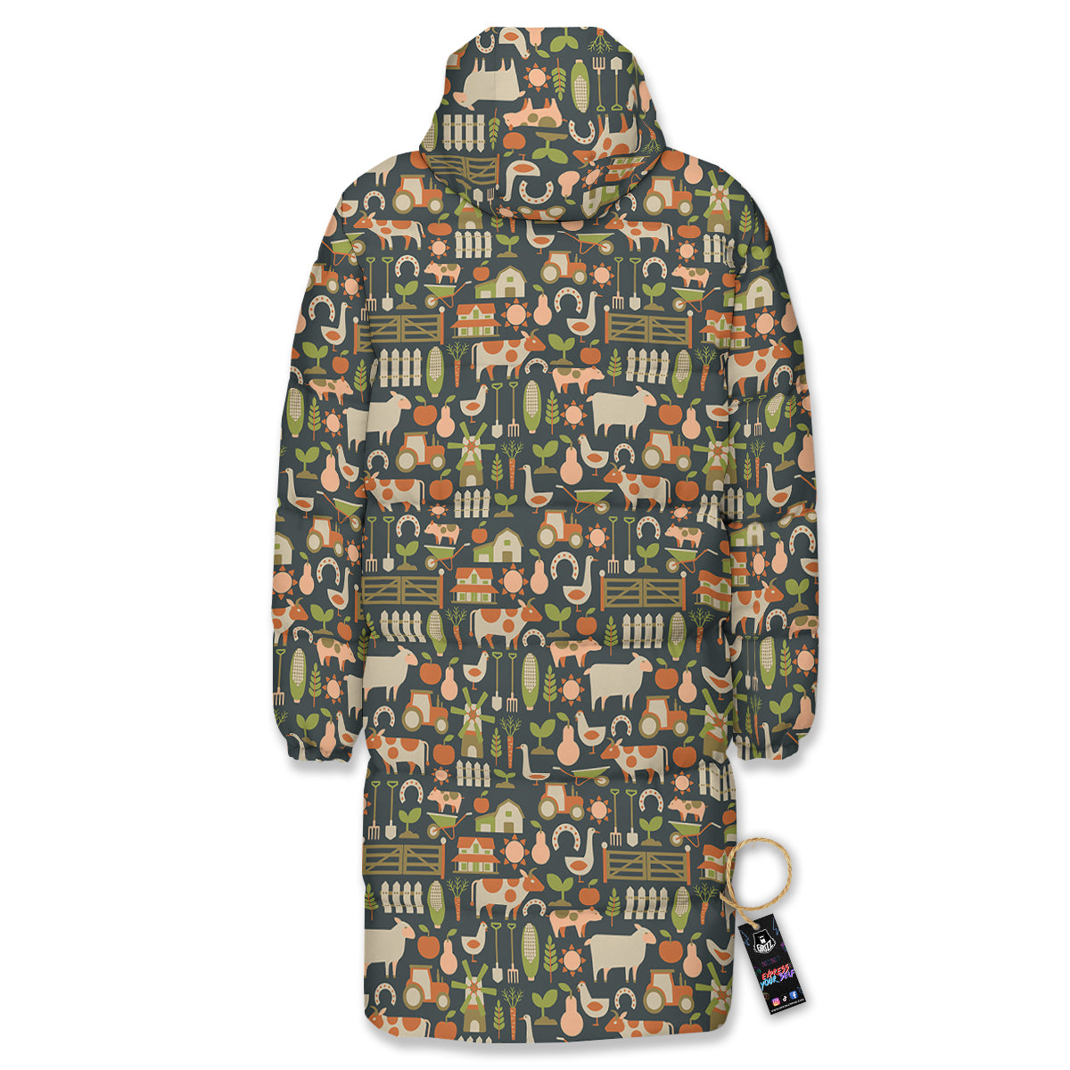 Agriculture Farming Print Pattern Long Down Jacket-grizzshop