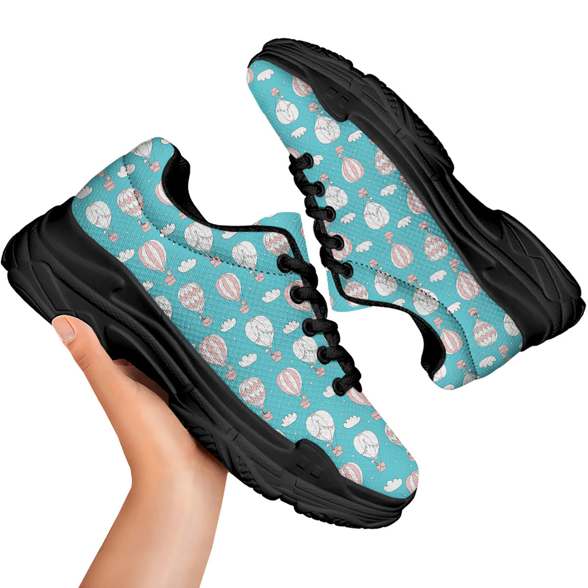 Air Balloon Cartoon Print Pattern Black Chunky Shoes-grizzshop