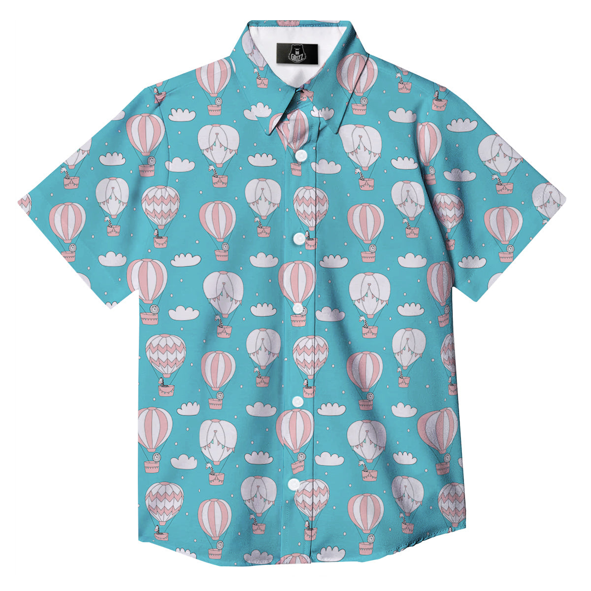 Air Balloon Cartoon Print Pattern Button Up Shirt-grizzshop