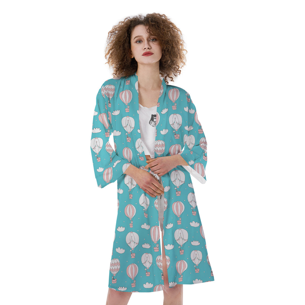 Air Balloon Cartoon Print Pattern Kimono-grizzshop
