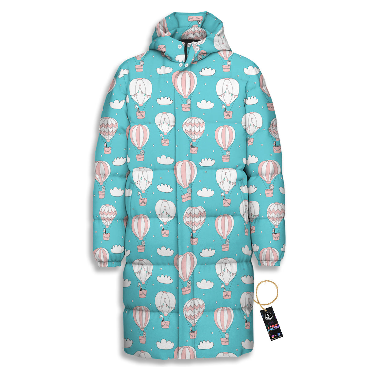 Air Balloon Cartoon Print Pattern Long Down Jacket-grizzshop