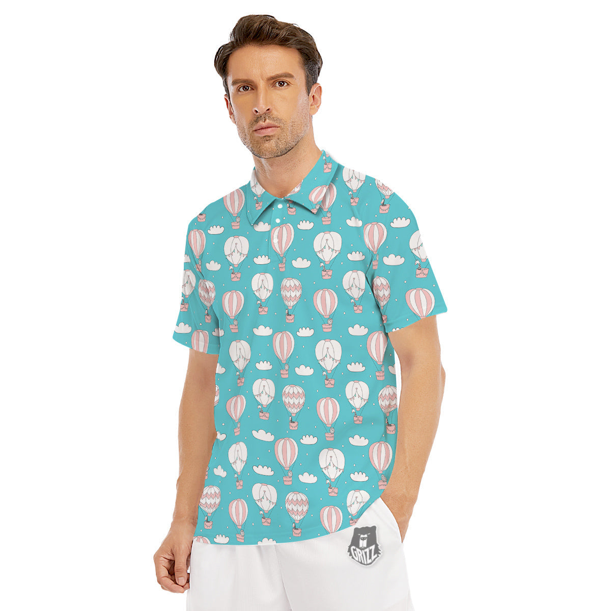 Air Balloon Cartoon Print Pattern Men's Golf Shirts-grizzshop