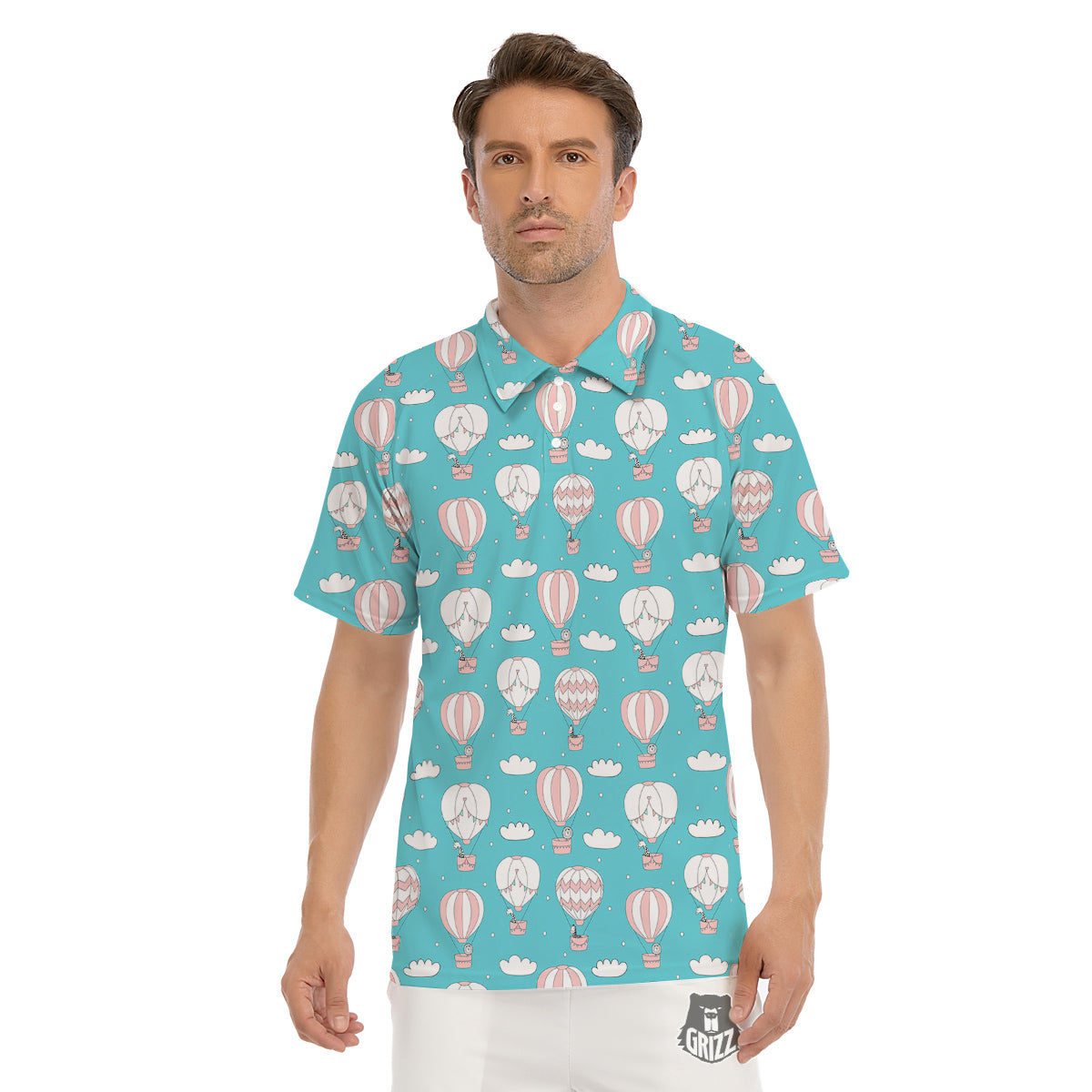 Air Balloon Cartoon Print Pattern Men's Golf Shirts-grizzshop