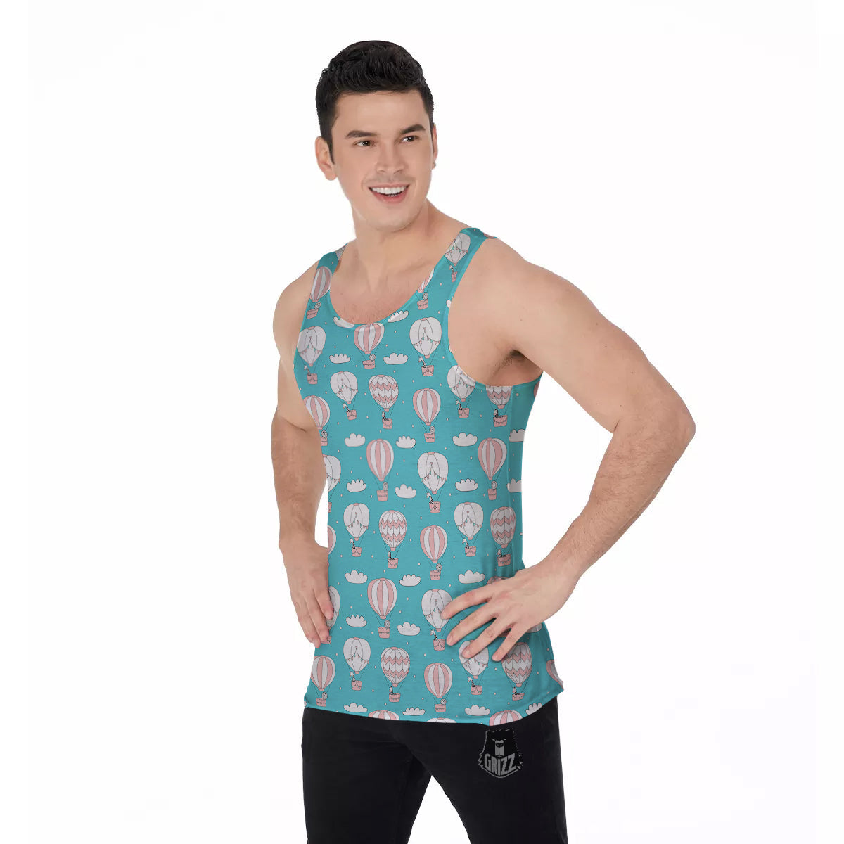Air Balloon Cartoon Print Pattern Men's Tank Top-grizzshop