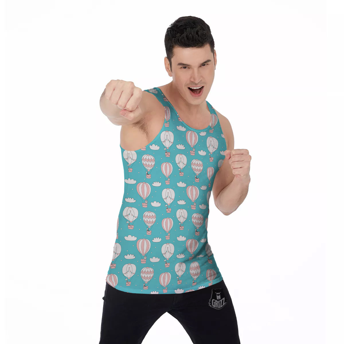 Air Balloon Cartoon Print Pattern Men's Tank Top-grizzshop