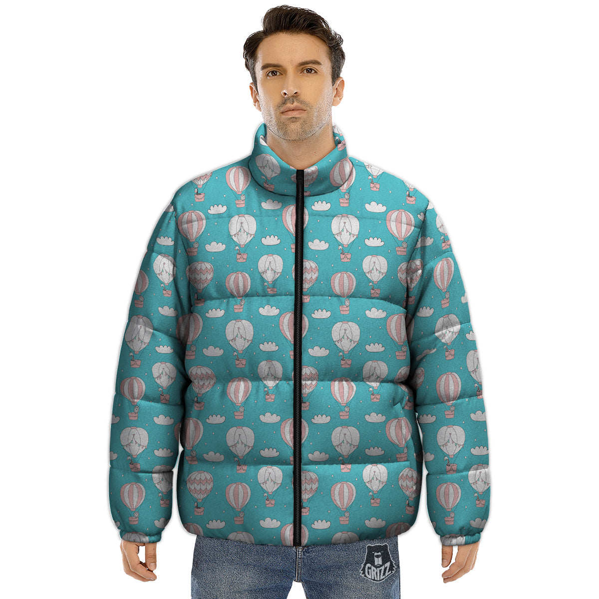 Air Balloon Cartoon Print Pattern Puffer Jacket-grizzshop
