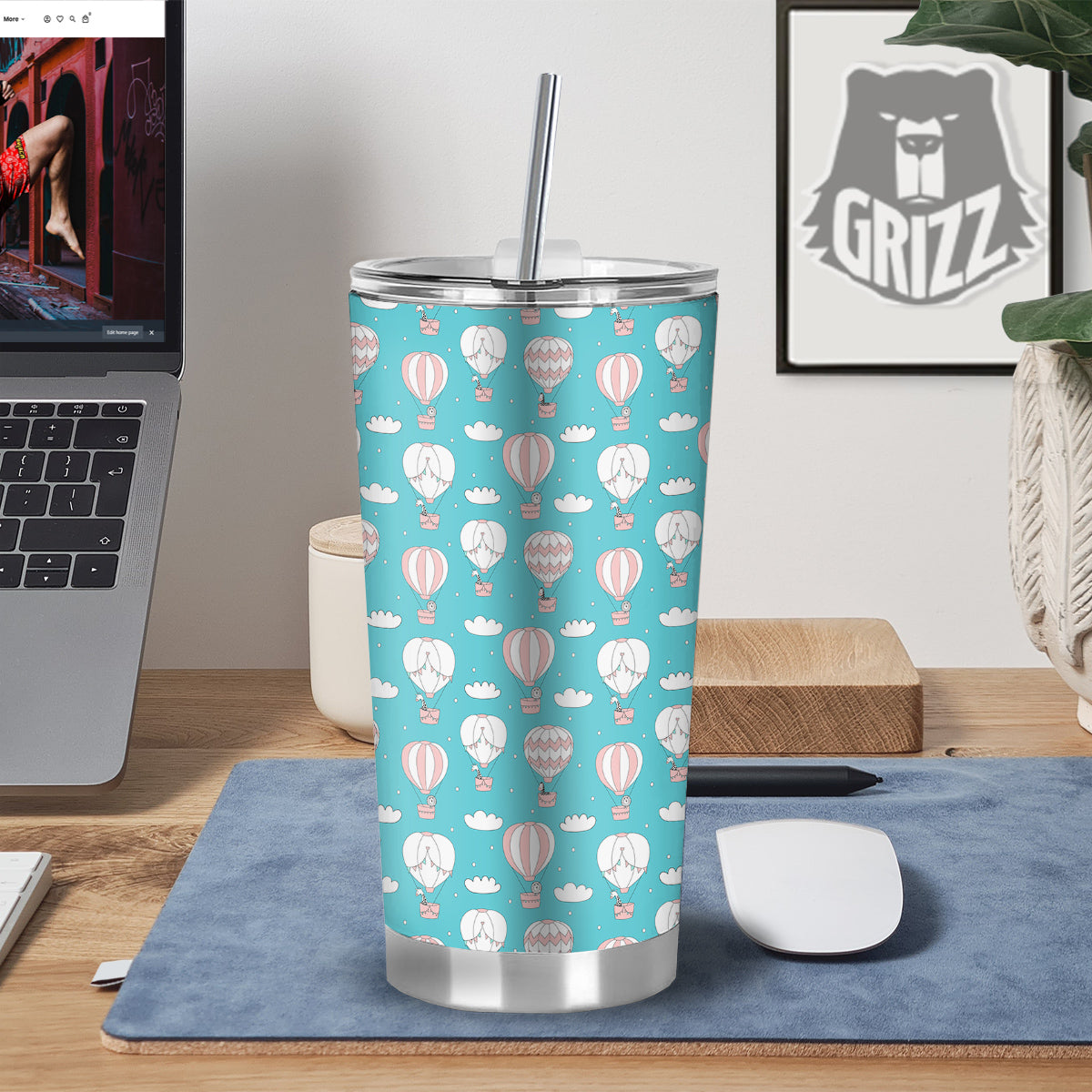 Air Balloon Cartoon Print Pattern Tumbler-grizzshop