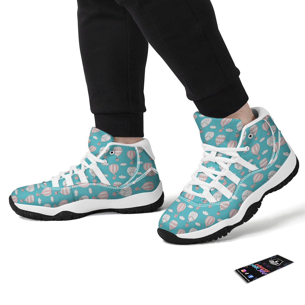 Air Balloon Cartoon Print Pattern White Bball Shoes-grizzshop