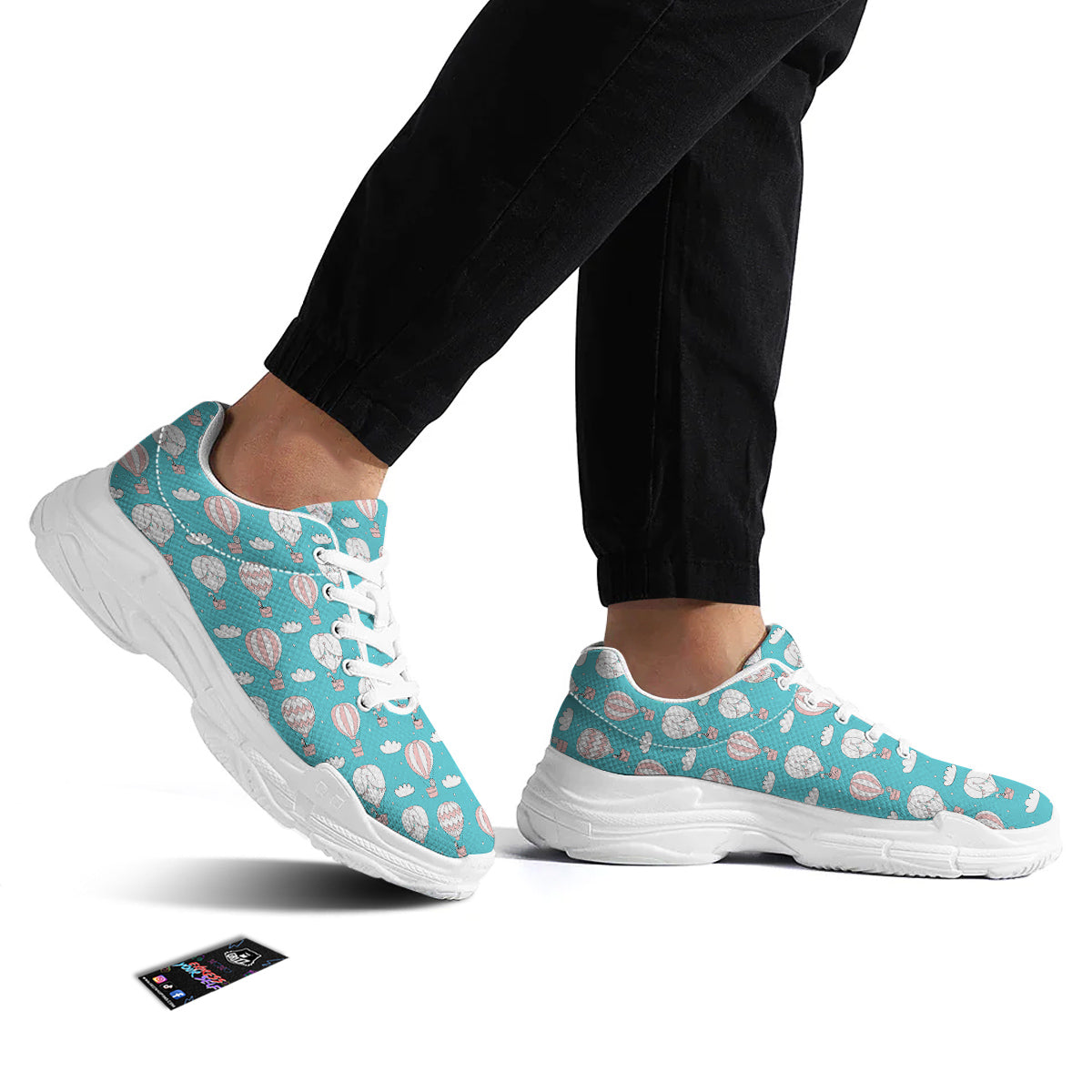 Air Balloon Cartoon Print Pattern White Chunky Shoes-grizzshop