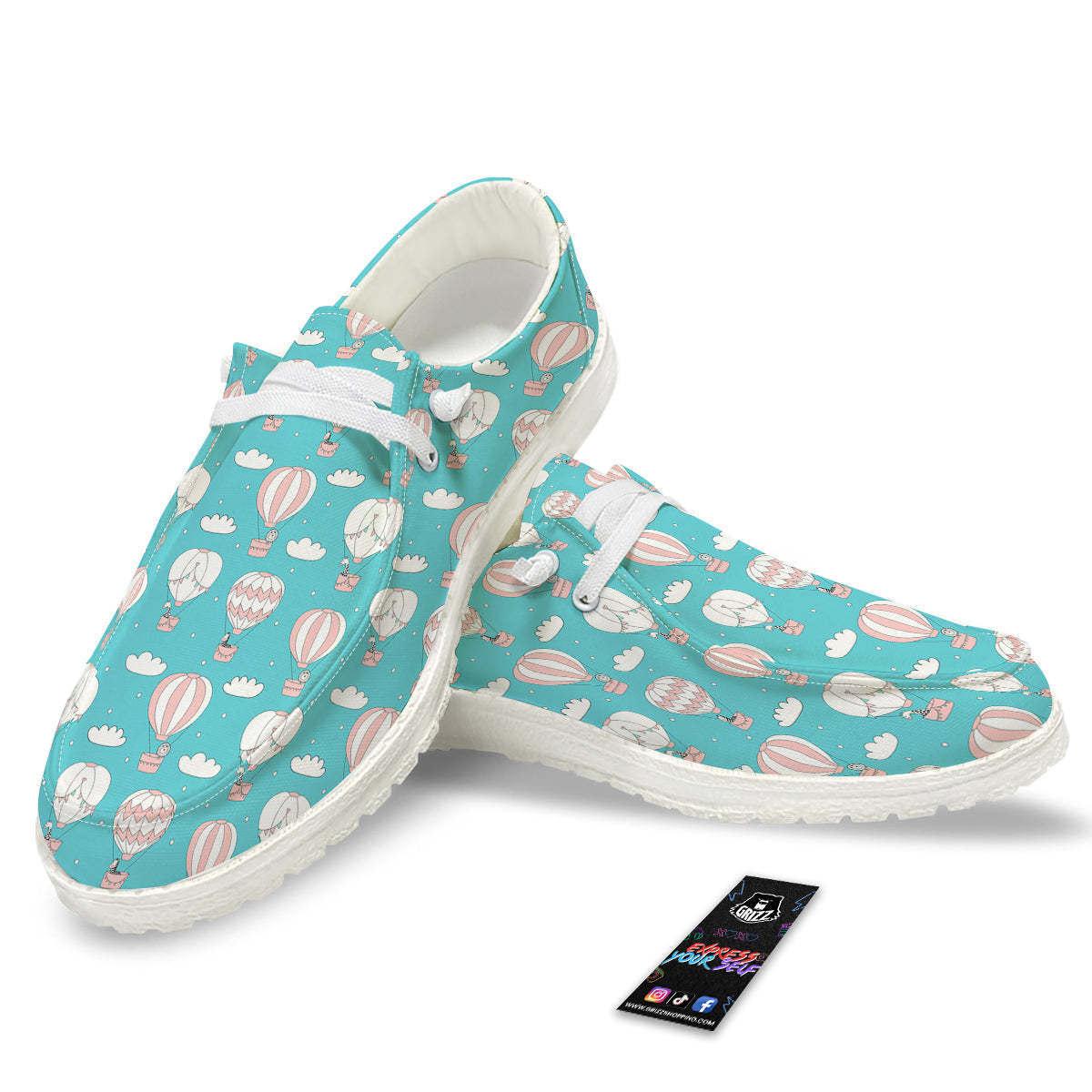 Air Balloon Cartoon Print Pattern White Loafers-grizzshop