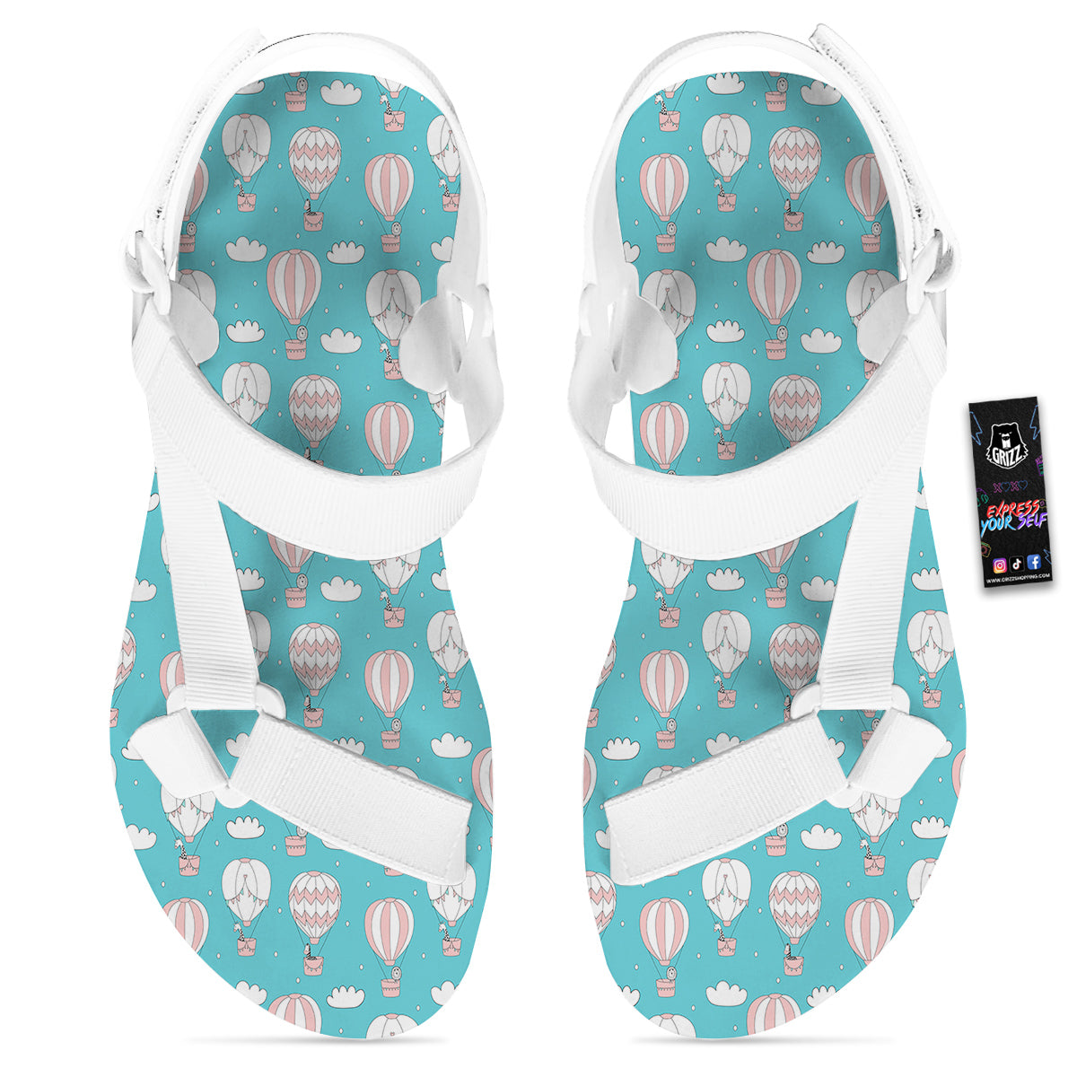 Air Balloon Cartoon Print Pattern White Open Toe Sandals-grizzshop