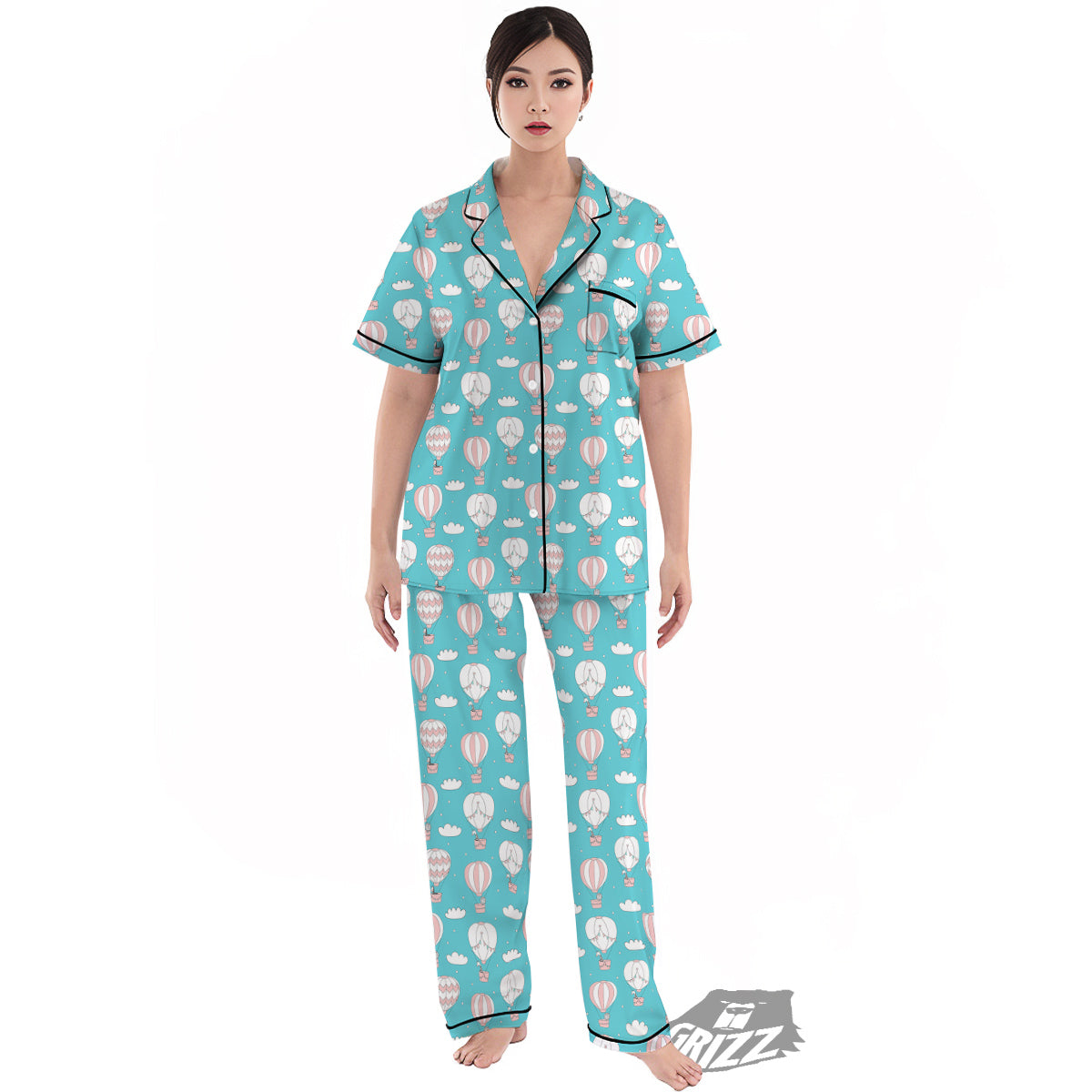 Air Balloon Cartoon Print Pattern Women's Pajamas Set-grizzshop