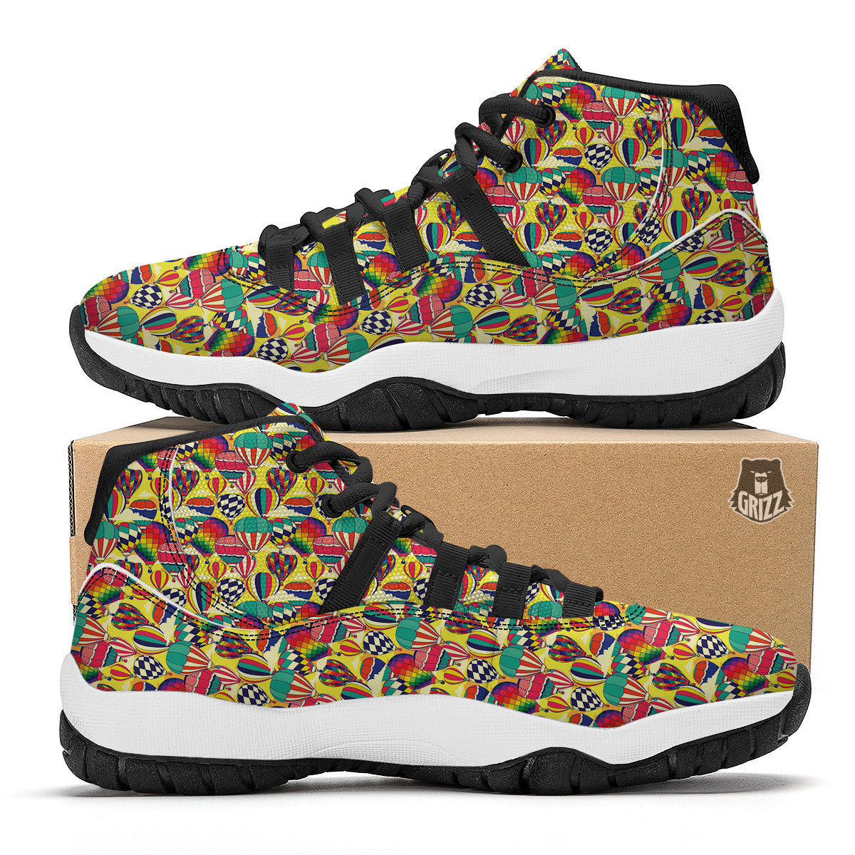 Air Balloon Colorful Print Pattern Black Bball Shoes-grizzshop