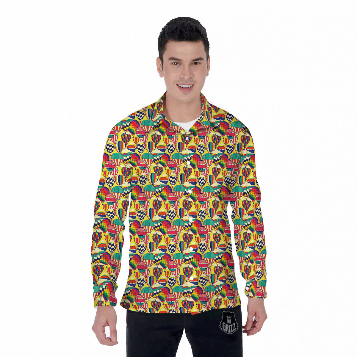 Air Balloon Colorful Print Pattern Men's Long Sleeve Shirts-grizzshop
