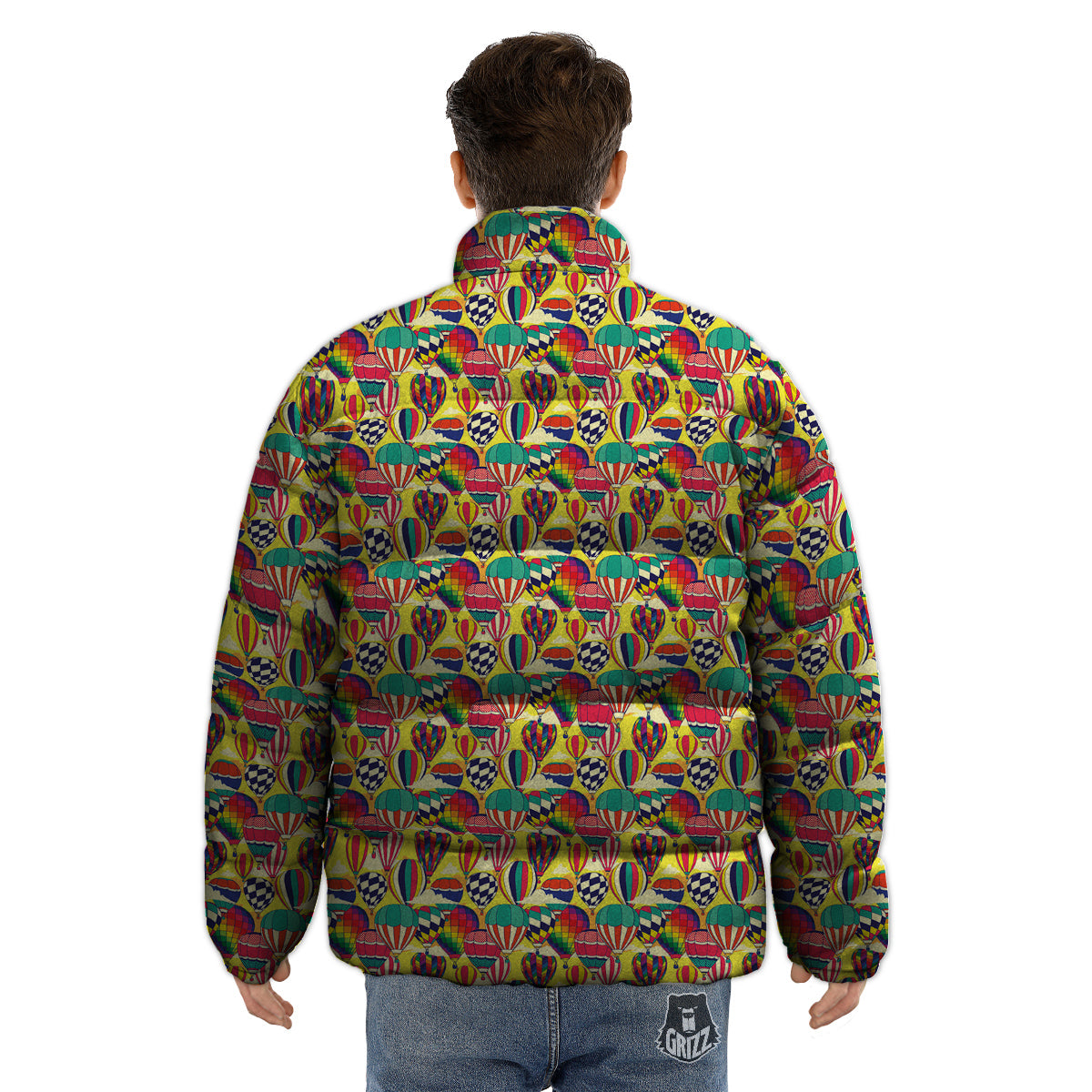 Air Balloon Colorful Print Pattern Puffer Jacket-grizzshop