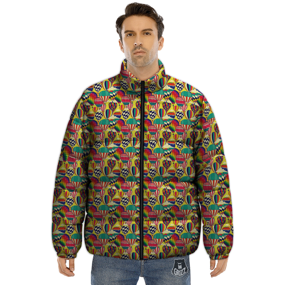 Air Balloon Colorful Print Pattern Puffer Jacket-grizzshop