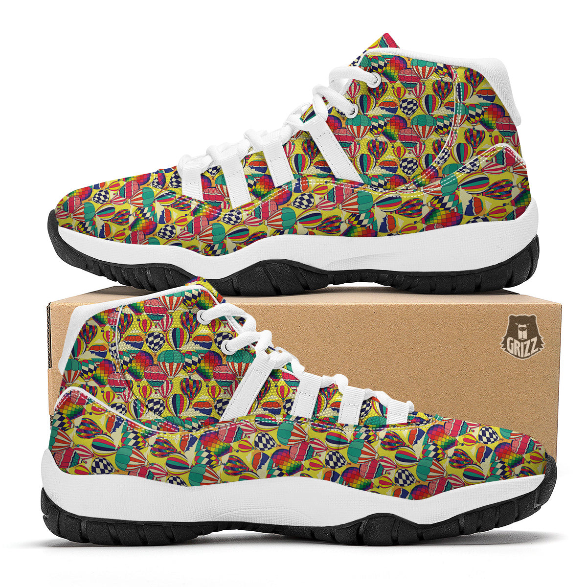Air Balloon Colorful Print Pattern White Bball Shoes-grizzshop