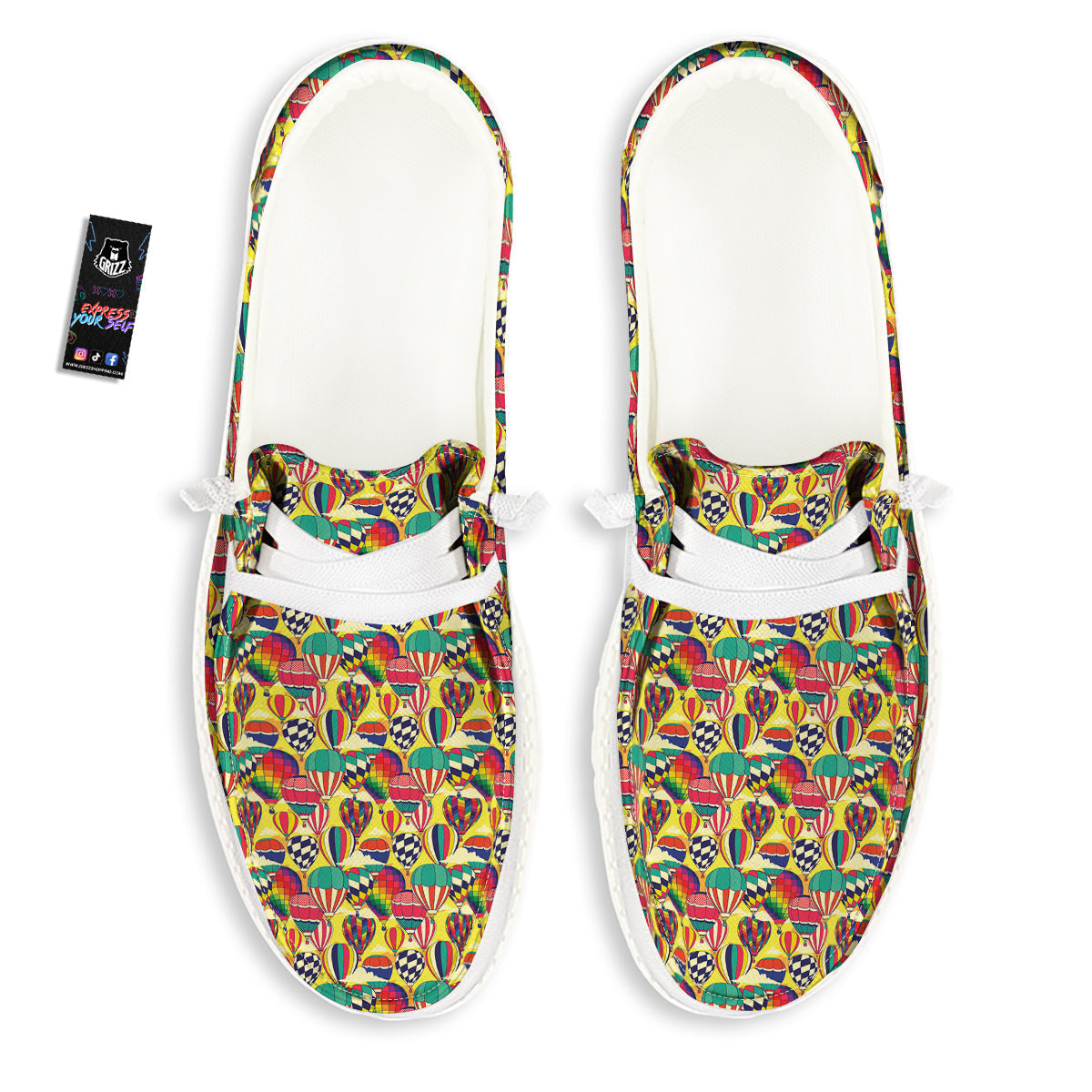 Air Balloon Colorful Print Pattern White Loafers-grizzshop
