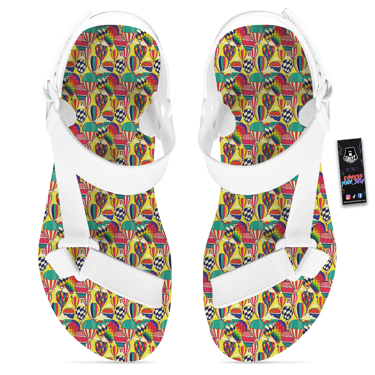 Air Balloon Colorful Print Pattern White Open Toe Sandals-grizzshop