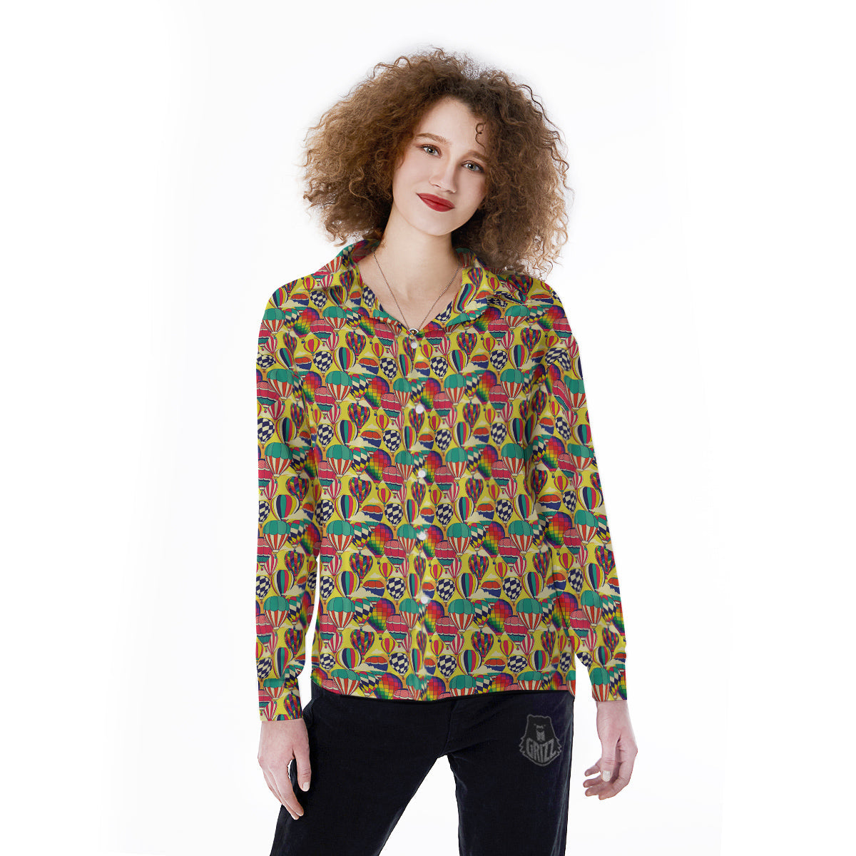 Air Balloon Colorful Print Pattern Women's Long Sleeve Shirts-grizzshop